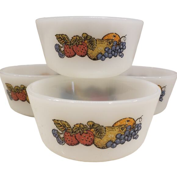 Vintage Anchor Hocking Fire King 6oz White Custard Cup Bounty Fruit Pattern #434 - Picture 1 of 14